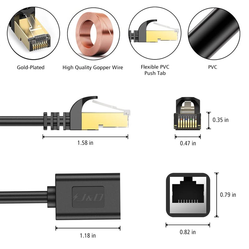 J&D Ethernet Extension Cable, Cat 6 Ethernet Extender Cable Adapter (6 Feet) Support Cat6 / Cat5e / Cat5 Standards, RJ45 Cords Shielded Male to Female - Image 2